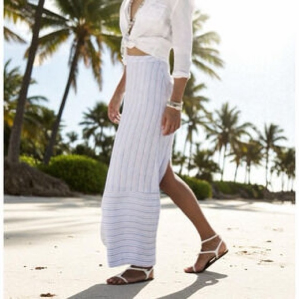NWT Island Company Striped 100% linen Maxi Skirt with Slit size medium
